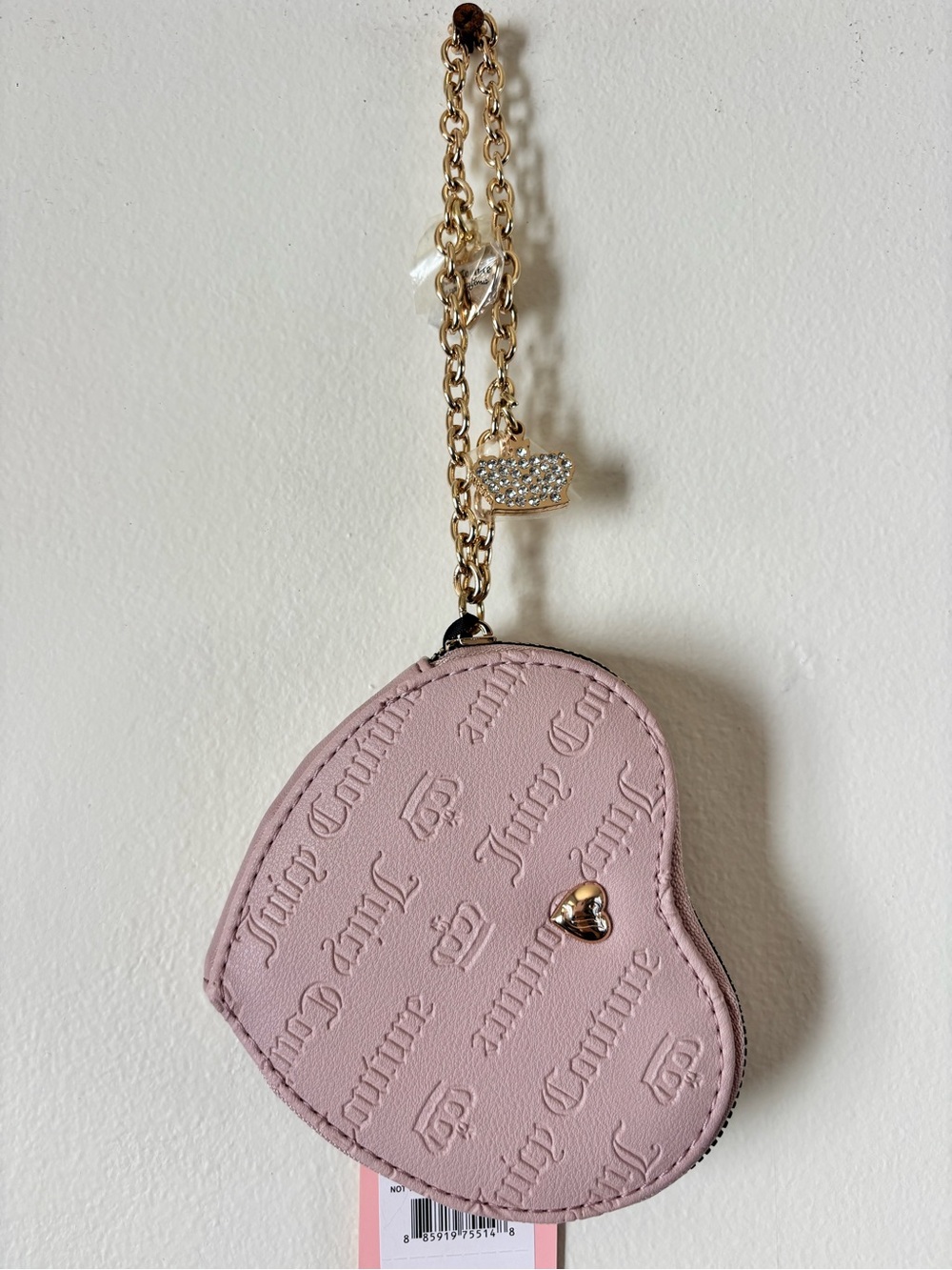 Juicy Couture Blush Pink Heart-Shaped Mini Wristlet with Gold Chain